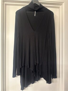 Free People Black Draped V-Neck Long Sleeve Tunic